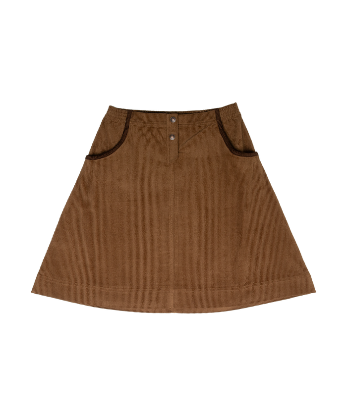 skirt corduroy contrast trim pockets - tan