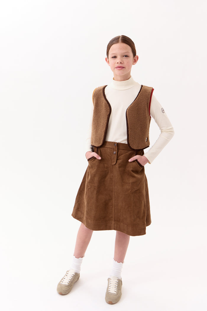 skirt corduroy contrast trim pockets - tan