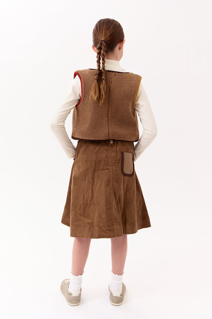 skirt corduroy contrast trim pockets - tan