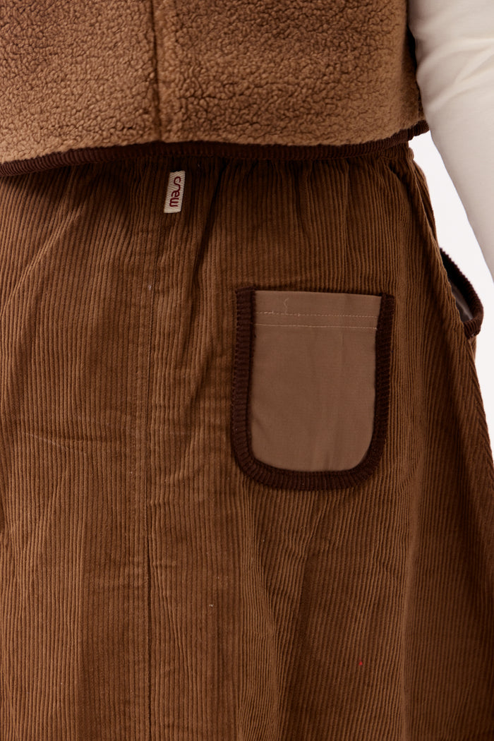 skirt corduroy contrast trim pockets - tan