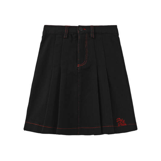 skirt denim pleated color stitch - black denim