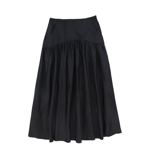 skirt maxi taffeta yoke with pockets - black
