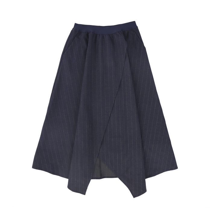 skirt midi wool pinstriped wrap look - navy