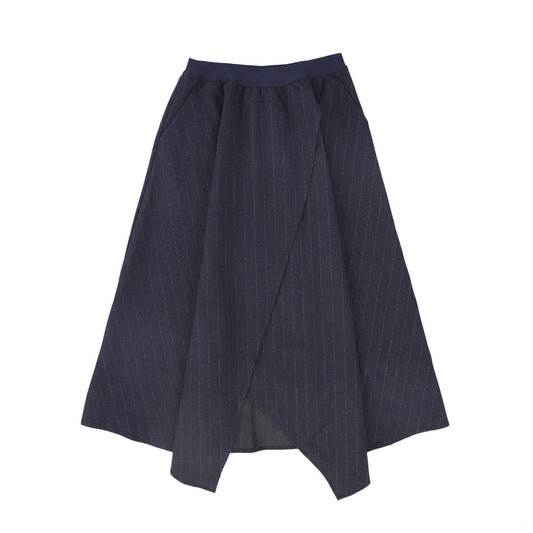 skirt midi wool pinstriped wrap look - navy