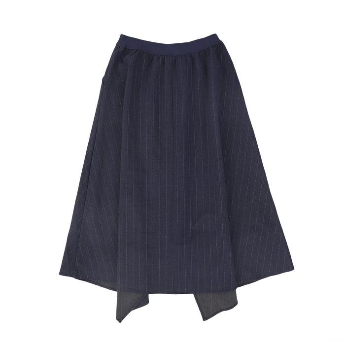 skirt midi wool pinstriped wrap look - navy