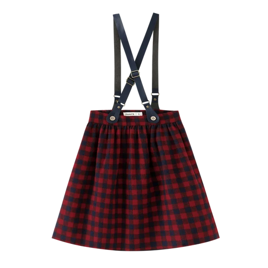 skirt plaid suspender - burgundy plaid