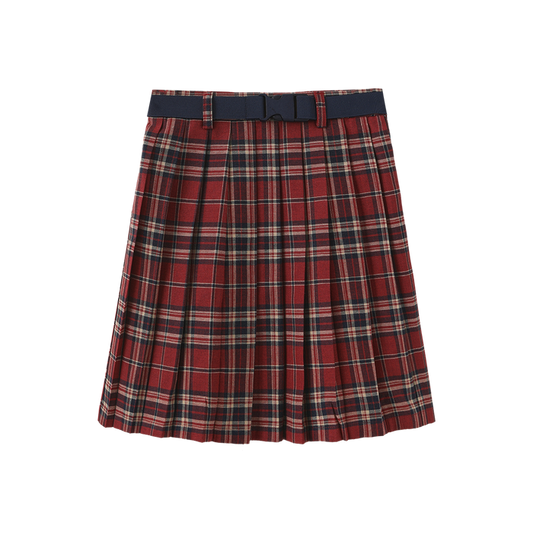 skirt pleated plaid buckle belt - plaid