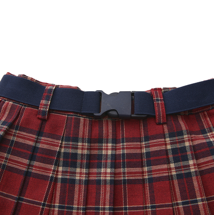 skirt pleated plaid buckle belt - plaid