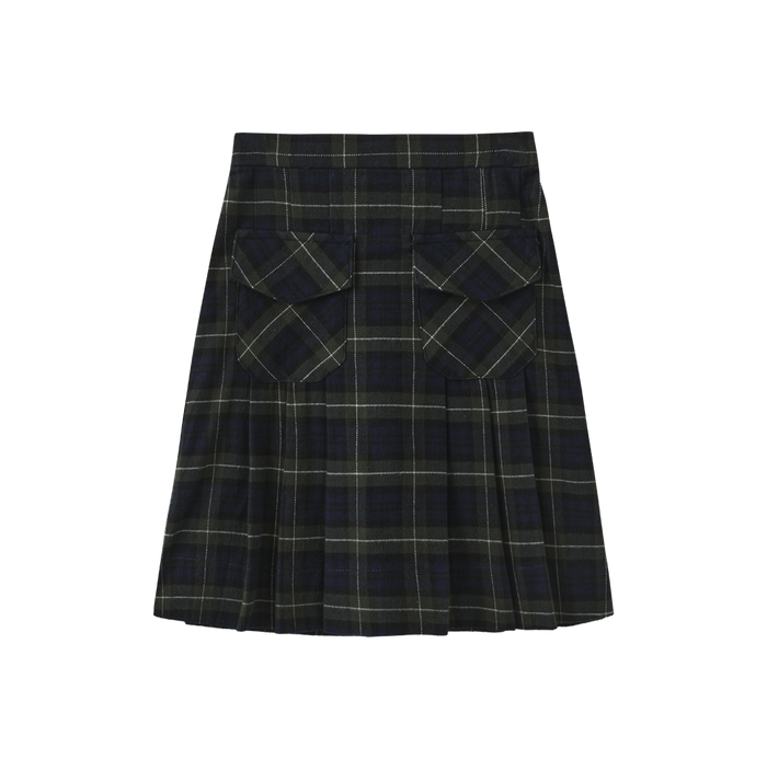 skirt pleated plaid with pockets - navy/green