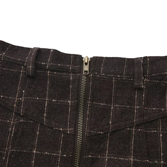 skirt wool plaid with thin waist belt - brown
