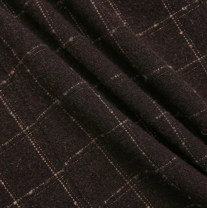 skirt wool plaid with thin waist belt - brown