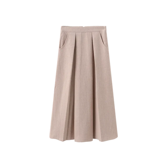 skirt wool wide center pleats - dusty pink