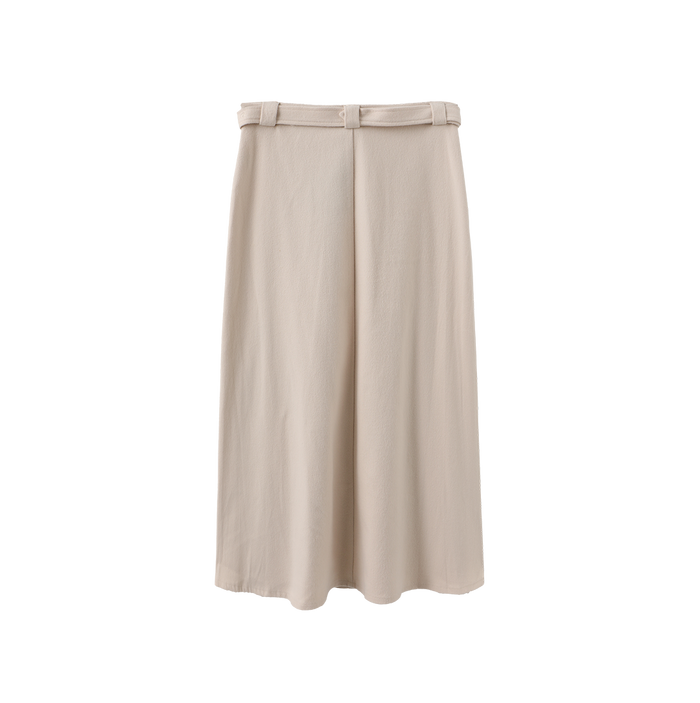 skirt wool wide pleated with waist belt - cream