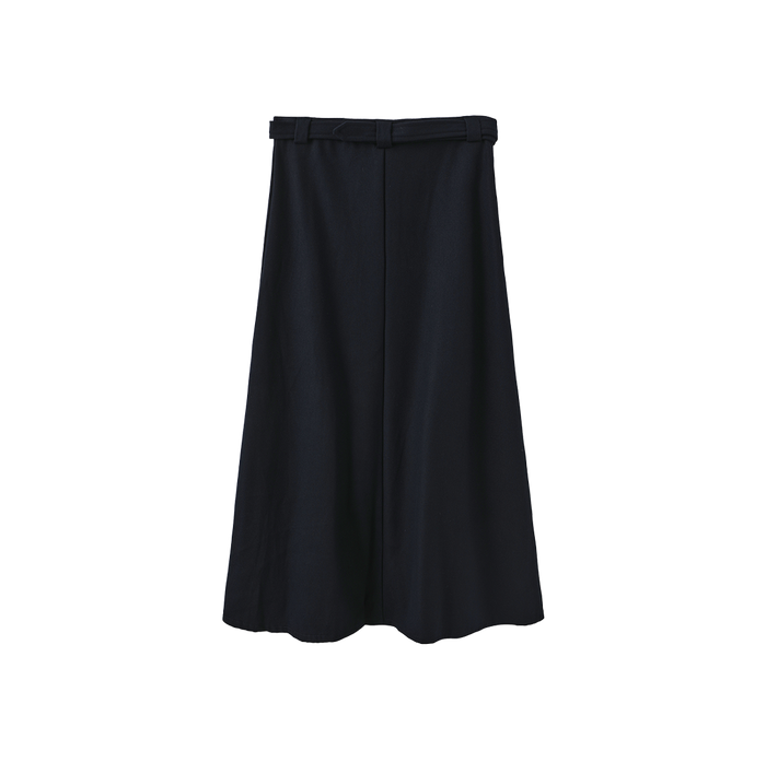 skirt wool wide pleated with waist belt - navy
