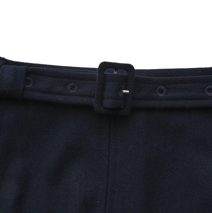 skirt wool wide pleated with waist belt - navy