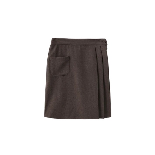 skirt wool wrap look with pocket - brown