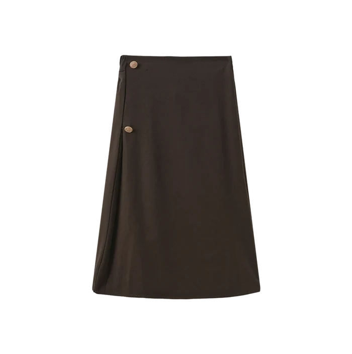 skirt wrap look gold button - brown