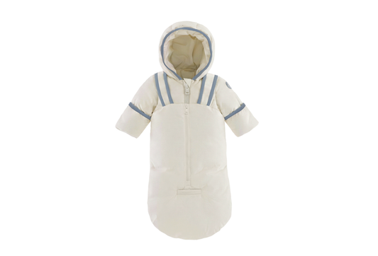snowsuit down filled contrast bindings with hood - ivory/blue
