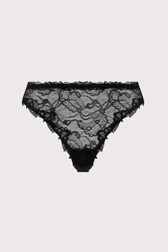Soir de Venise Black Leavers Lace Thong