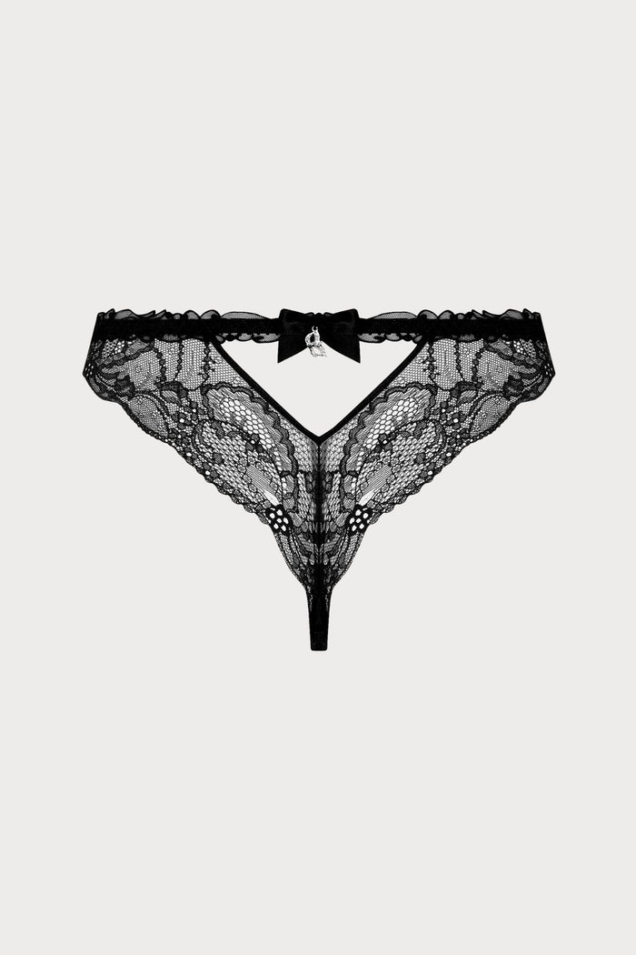 Soir de Venise Black Leavers Lace Thong - Back