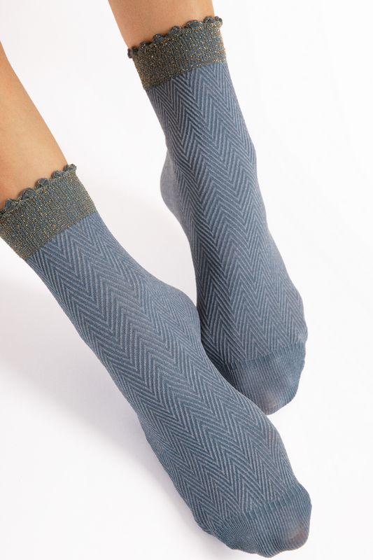 FiORE Spina Herringbone Pattern Socks Blue 40 Denier