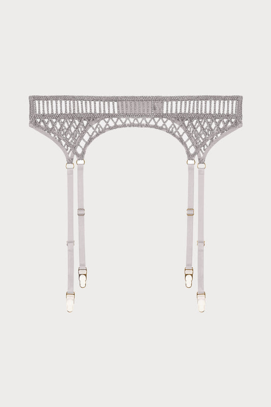 Stardust Dream Silver Embroidery Suspender Belt