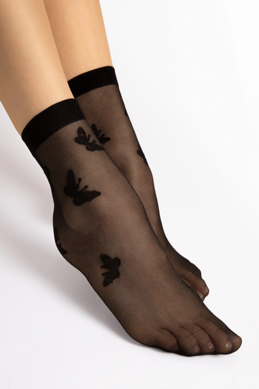 FiORE Sheer Summer Black Butterfly Pattern Socks 15 Denier