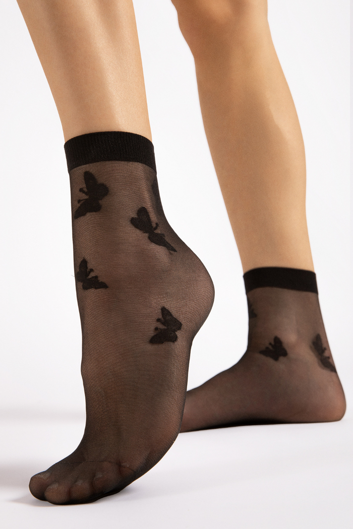 FiORE Sheer Summer Black Butterfly Pattern Socks 15 Denier
