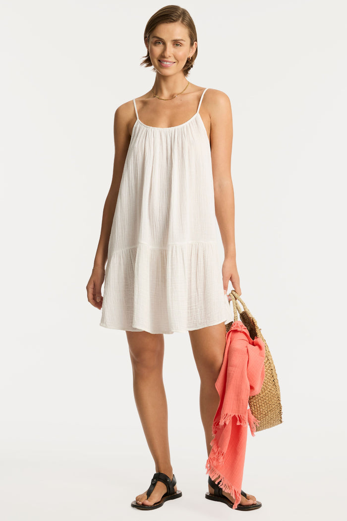 Sunset Cotton White Short Sundress