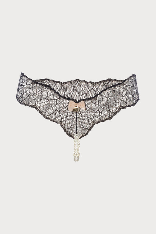 Sydney Daisy Double Pearl Thong in Black