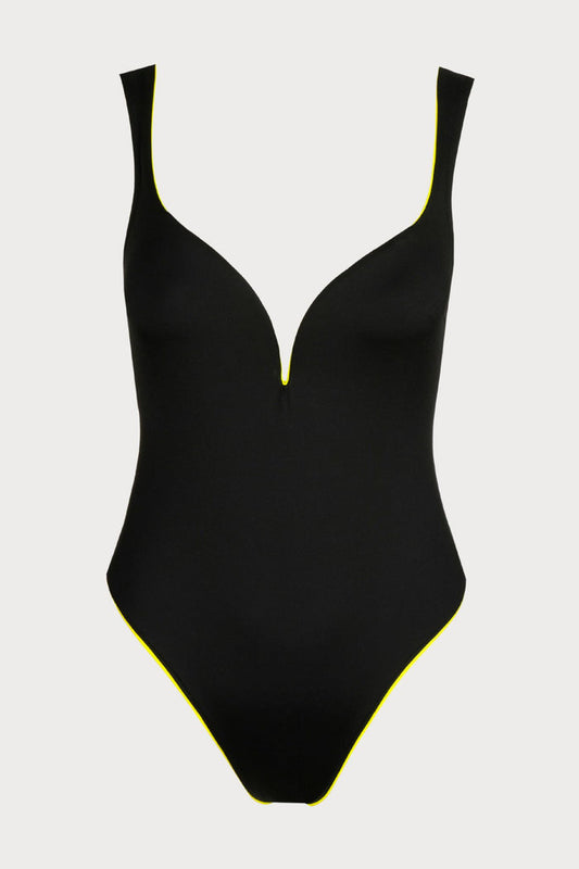 Sarda Tomorrowland x Sarda Greta Plunge Swimsuit in Black - Naughty Knickers