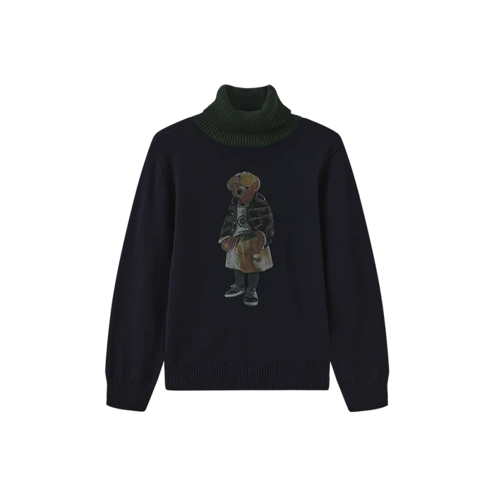 top l/s bear knit turtleneck - navy