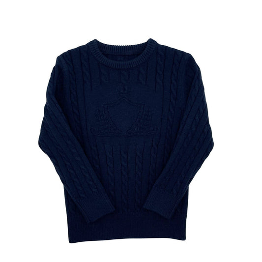 top l/s cable knit intarsia logo sweater - navy