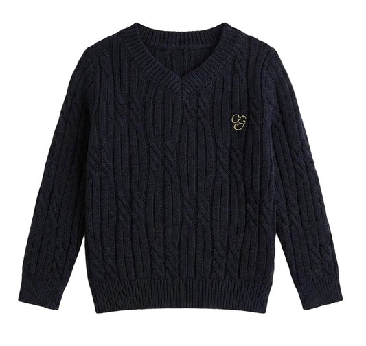 top l/s cable knit logo sweater - navy