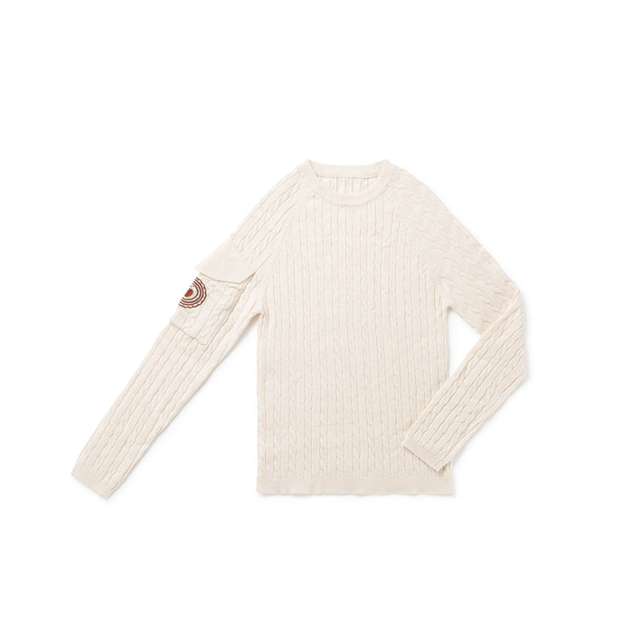 top l/s chunky cable knit apple crest sweater - ecru