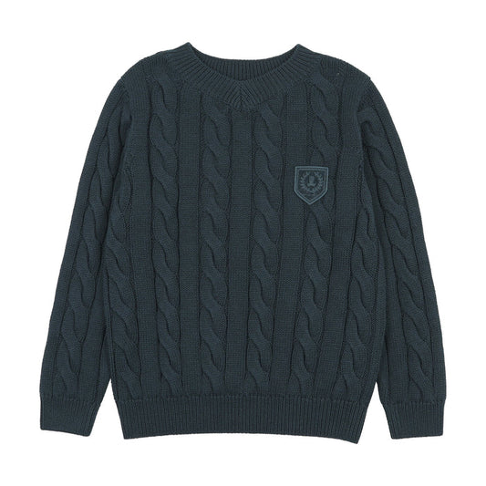 top l/s chunky cable knit v sweater - navy