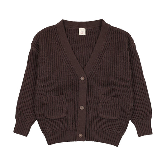 top l/s chunky grandpa cardigan - chocolate brown