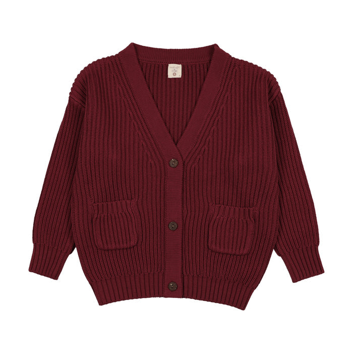 top l/s chunky grandpa cardigan - deep red