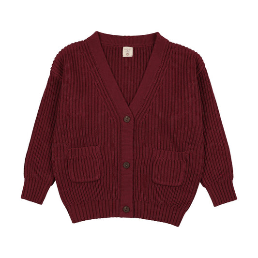 top l/s chunky grandpa cardigan - deep red