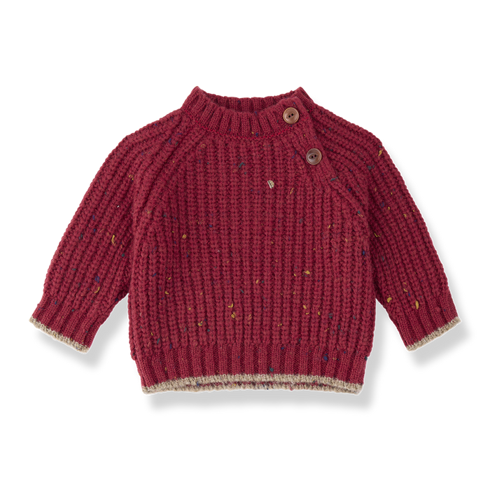 top l/s chunky knit speckled sweater - fiamma red