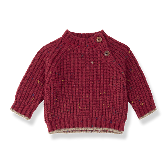 top l/s chunky knit speckled sweater - fiamma red