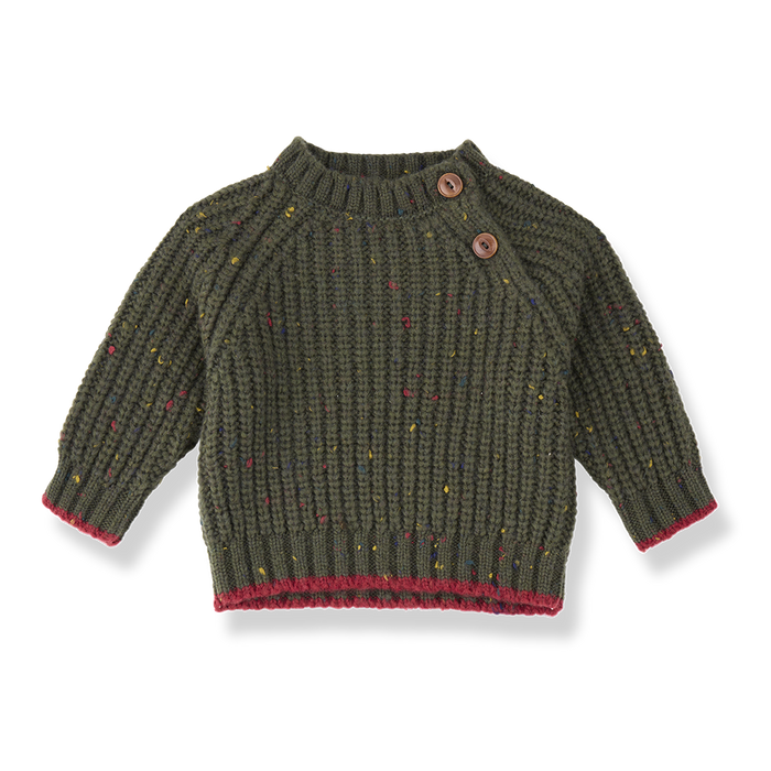 top l/s chunky knit speckled sweater - khaki