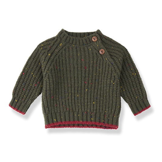top l/s chunky knit speckled sweater - khaki