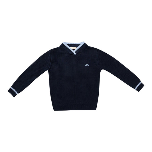 top l/s chunky knit stripe v neck sweater - navy-8
