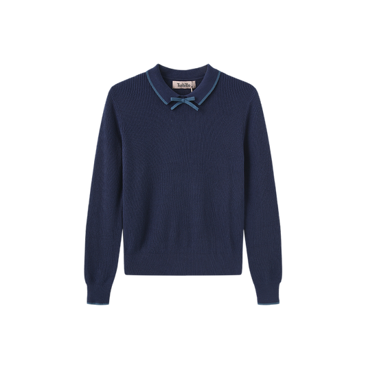 top l/s color trim collared sweater - navy