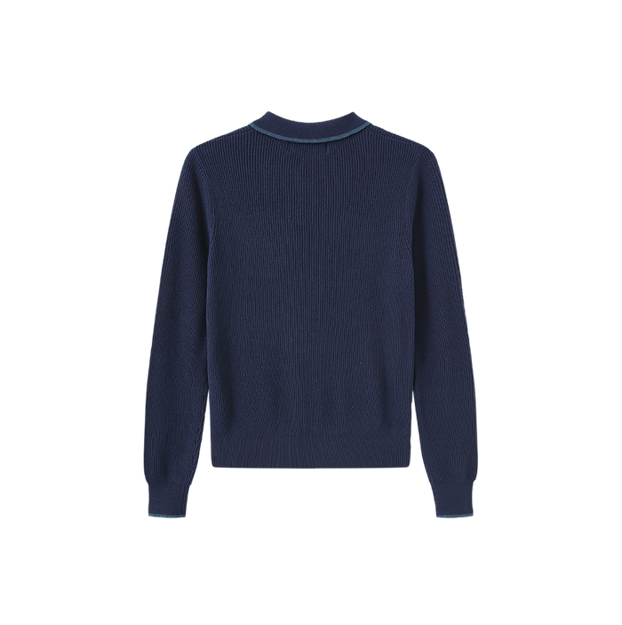 top l/s color trim collared sweater - navy