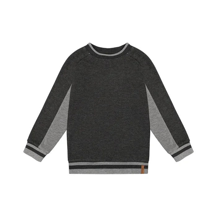 top l/s contrast trim ribbed sweatshirt - charcoal mix-01970