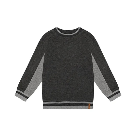 top l/s contrast trim ribbed sweatshirt - charcoal mix-01970