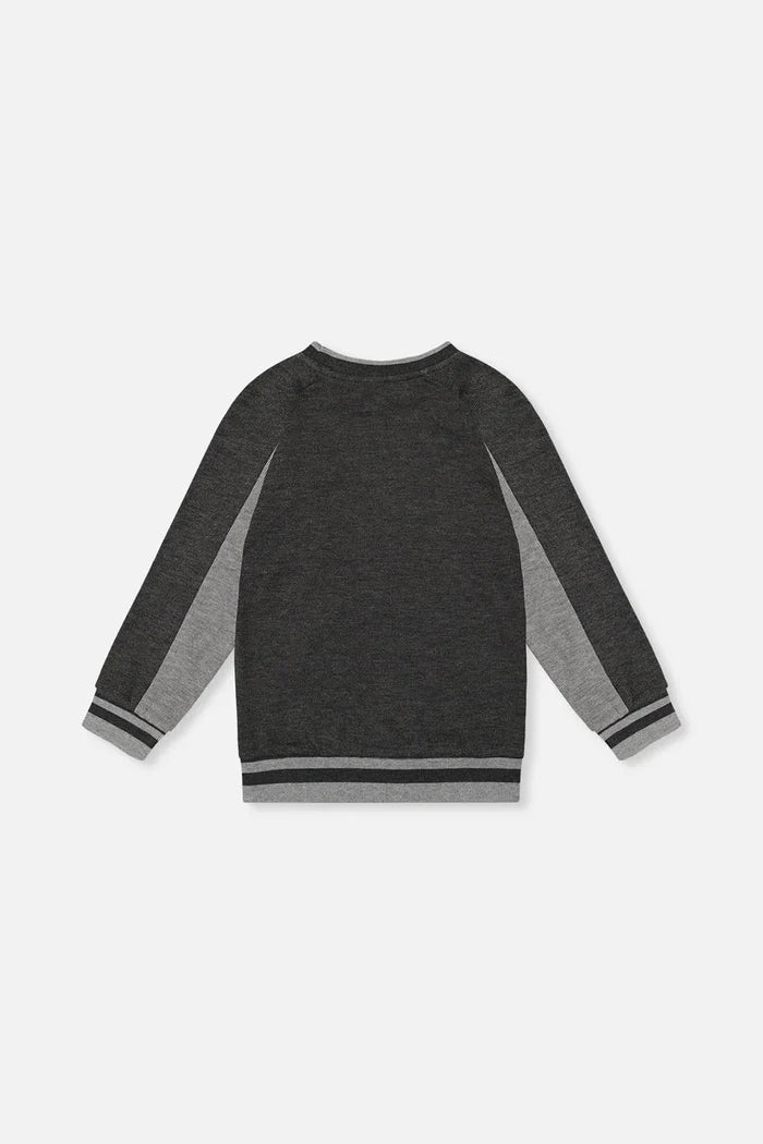 top l/s contrast trim ribbed sweatshirt - charcoal mix-01970