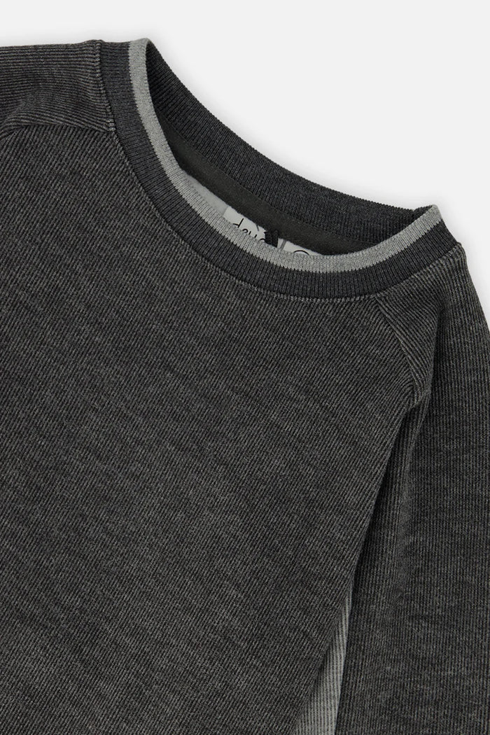 top l/s contrast trim ribbed sweatshirt - charcoal mix-01970